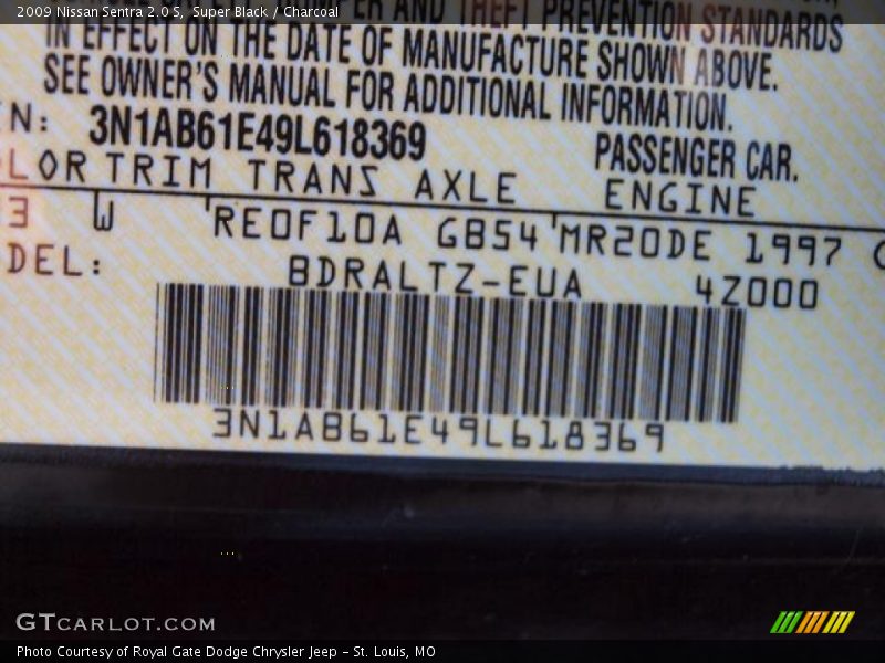 Super Black / Charcoal 2009 Nissan Sentra 2.0 S