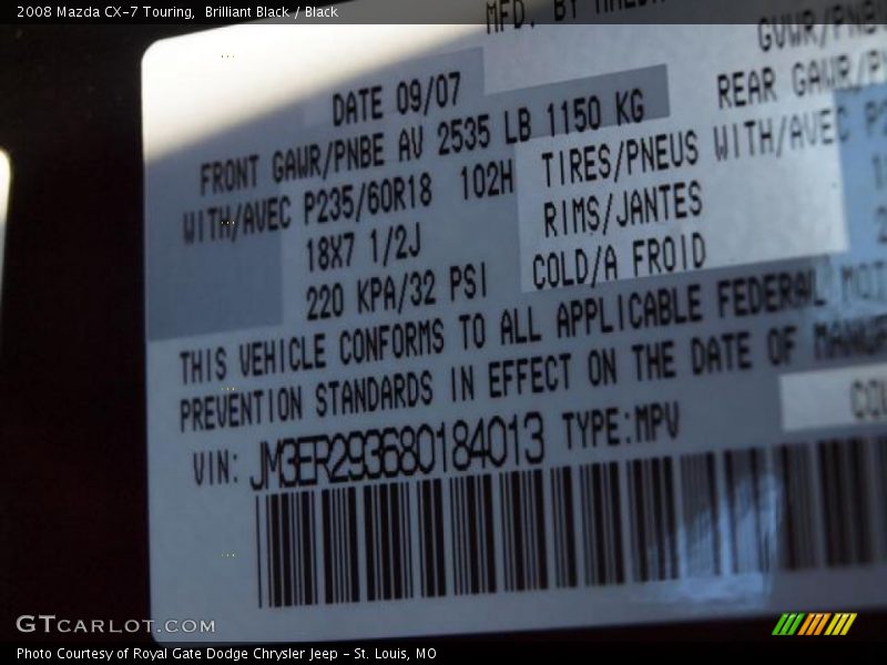 Brilliant Black / Black 2008 Mazda CX-7 Touring