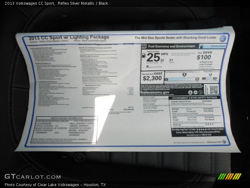 Reflex Silver Metallic / Black 2013 Volkswagen CC Sport