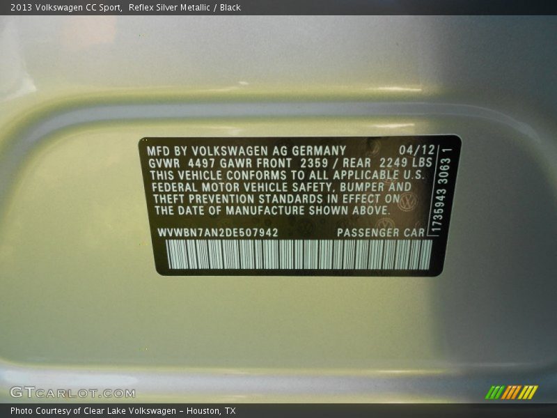 Reflex Silver Metallic / Black 2013 Volkswagen CC Sport