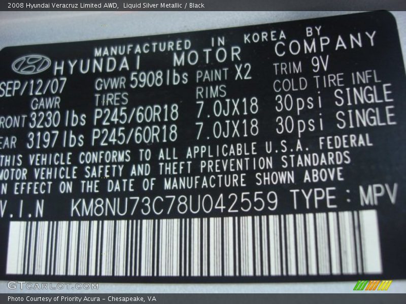 Liquid Silver Metallic / Black 2008 Hyundai Veracruz Limited AWD