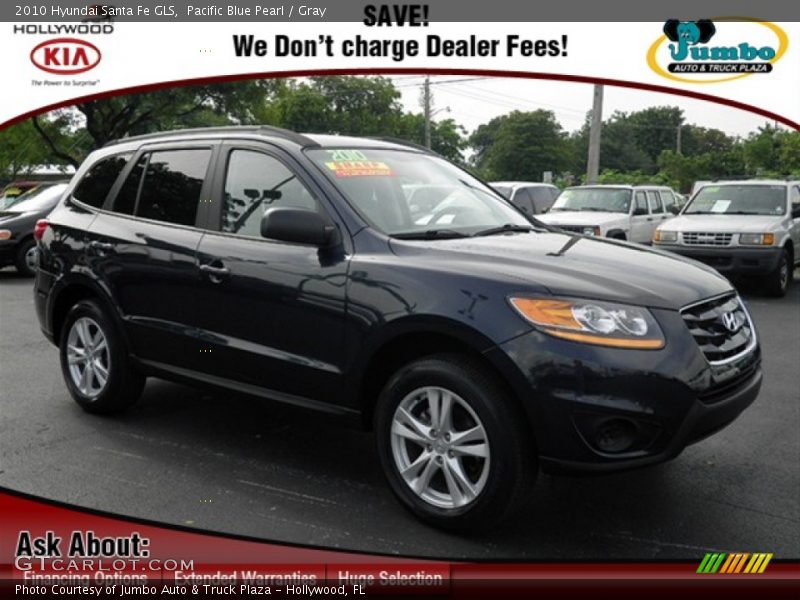 Pacific Blue Pearl / Gray 2010 Hyundai Santa Fe GLS