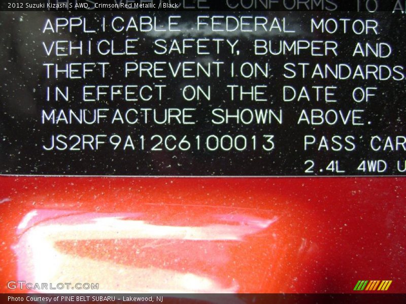 Crimson Red Metallic / Black 2012 Suzuki Kizashi S AWD