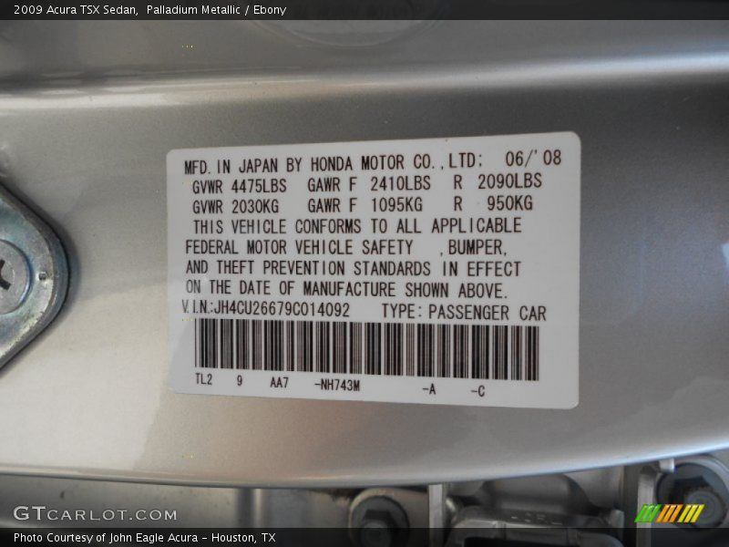 Palladium Metallic / Ebony 2009 Acura TSX Sedan