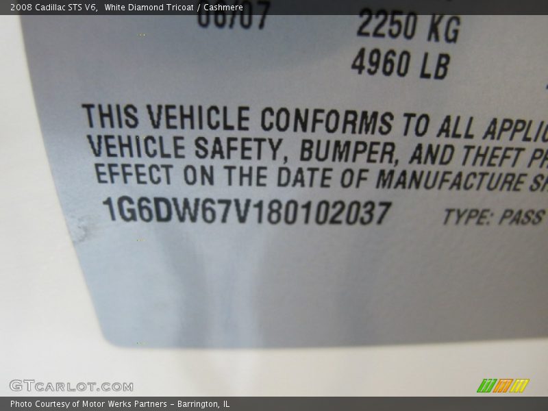 White Diamond Tricoat / Cashmere 2008 Cadillac STS V6