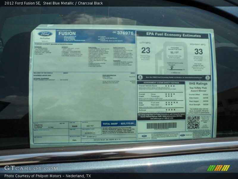 Steel Blue Metallic / Charcoal Black 2012 Ford Fusion SE