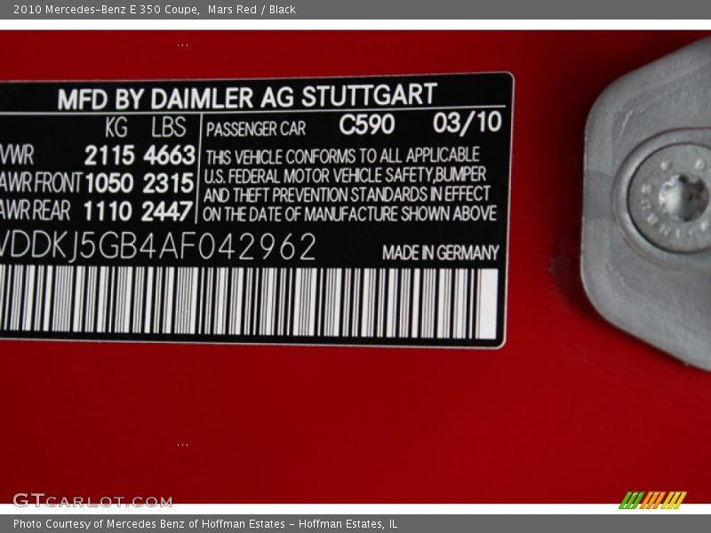 Mars Red / Black 2010 Mercedes-Benz E 350 Coupe