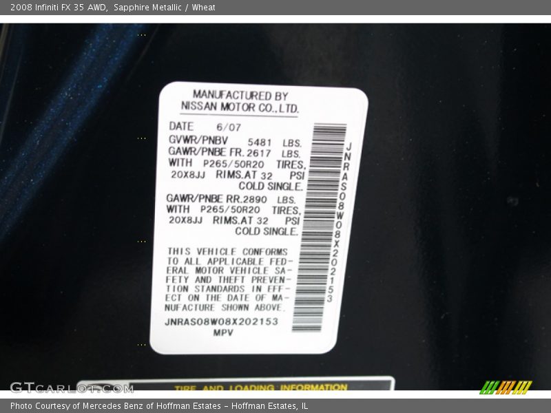 Sapphire Metallic / Wheat 2008 Infiniti FX 35 AWD