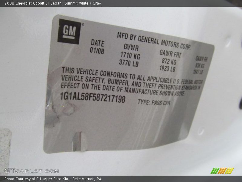 Summit White / Gray 2008 Chevrolet Cobalt LT Sedan