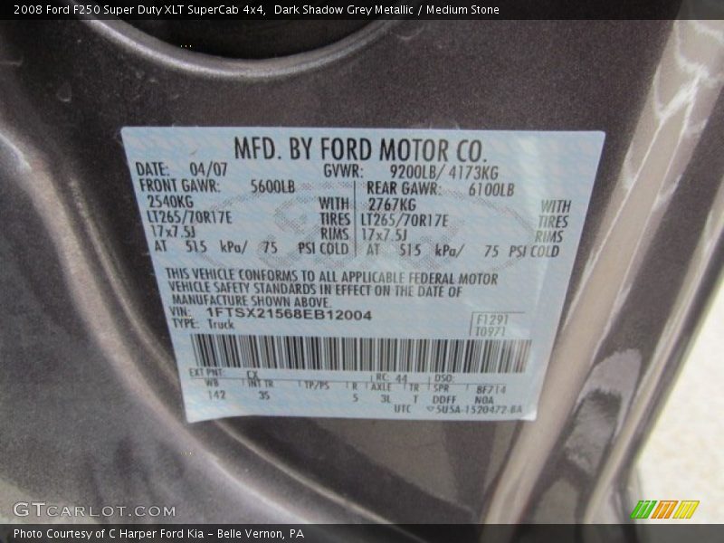 Dark Shadow Grey Metallic / Medium Stone 2008 Ford F250 Super Duty XLT SuperCab 4x4