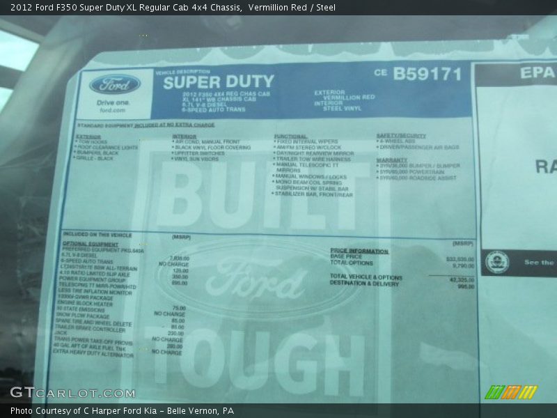  2012 F350 Super Duty XL Regular Cab 4x4 Chassis Window Sticker