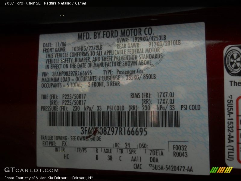 Redfire Metallic / Camel 2007 Ford Fusion SE