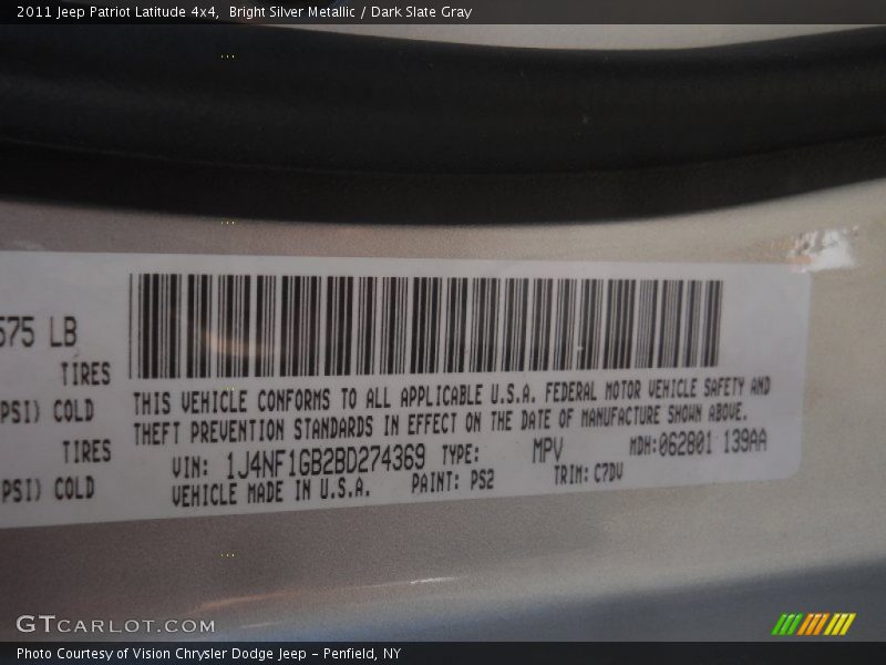Bright Silver Metallic / Dark Slate Gray 2011 Jeep Patriot Latitude 4x4