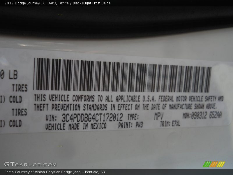 White / Black/Light Frost Beige 2012 Dodge Journey SXT AWD