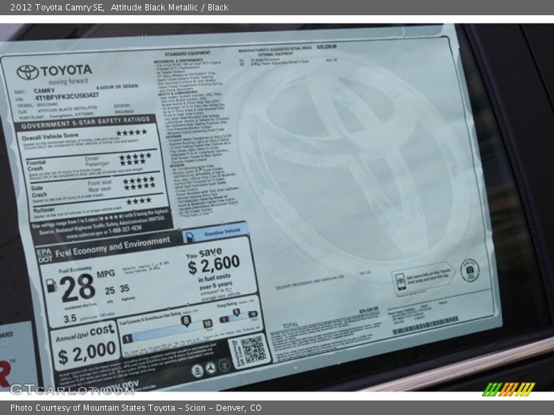  2012 Camry SE Window Sticker