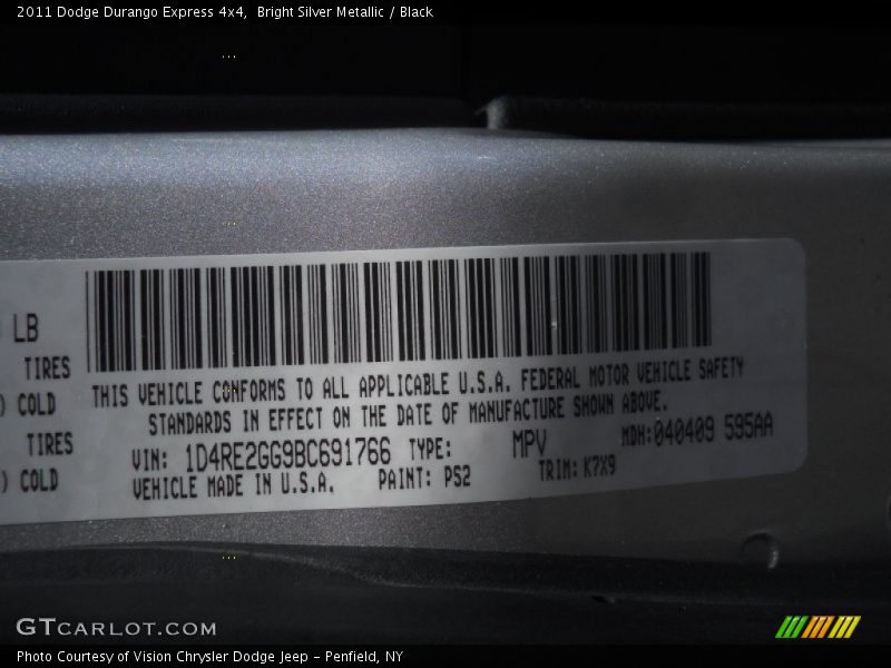 Bright Silver Metallic / Black 2011 Dodge Durango Express 4x4