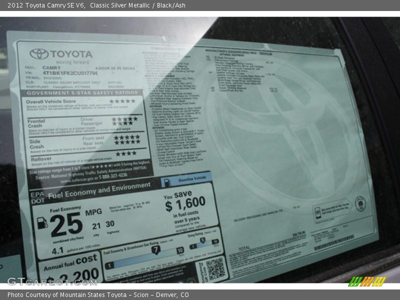 Classic Silver Metallic / Black/Ash 2012 Toyota Camry SE V6