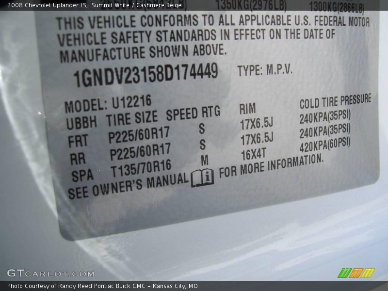 Summit White / Cashmere Beige 2008 Chevrolet Uplander LS