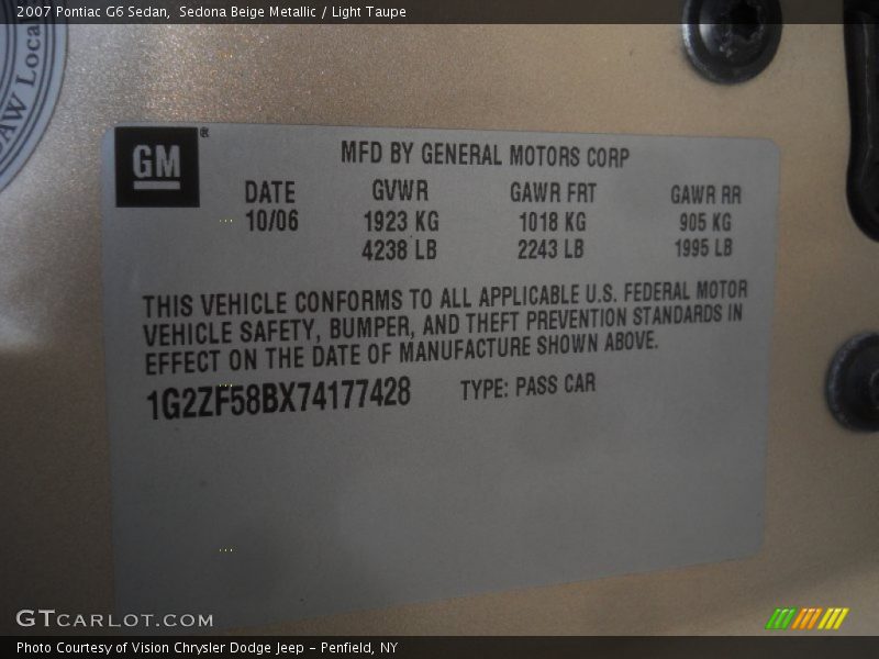Sedona Beige Metallic / Light Taupe 2007 Pontiac G6 Sedan