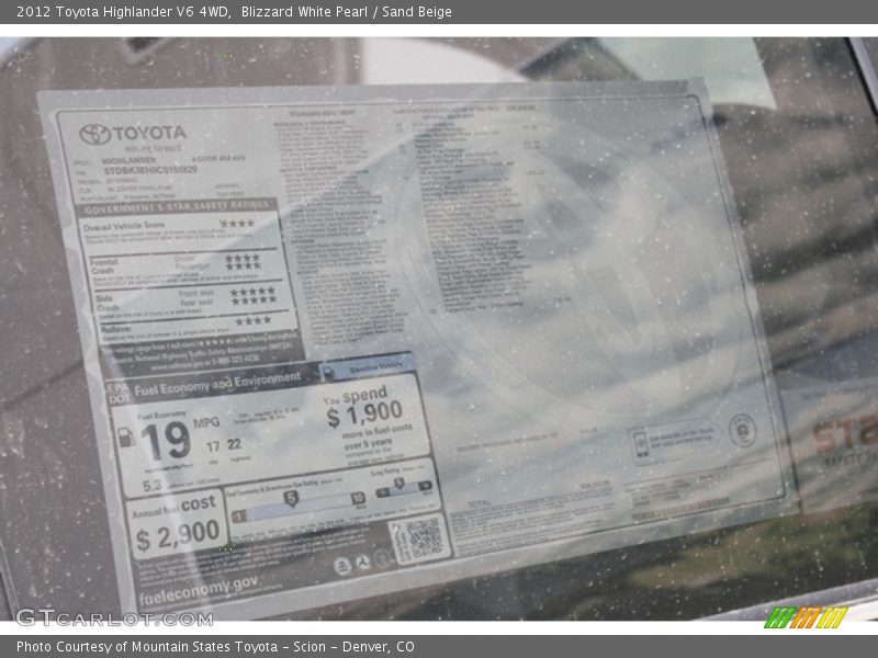 Blizzard White Pearl / Sand Beige 2012 Toyota Highlander V6 4WD