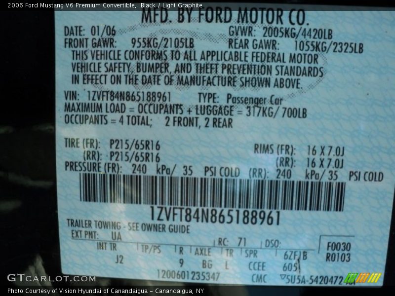 Black / Light Graphite 2006 Ford Mustang V6 Premium Convertible
