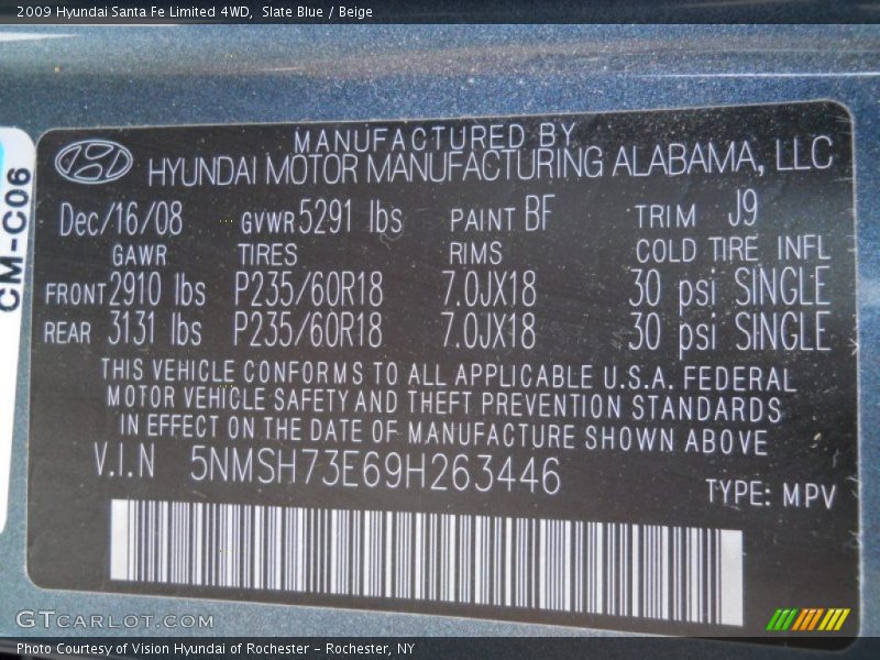 Slate Blue / Beige 2009 Hyundai Santa Fe Limited 4WD