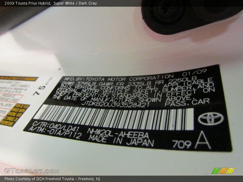 Super White / Dark Gray 2009 Toyota Prius Hybrid