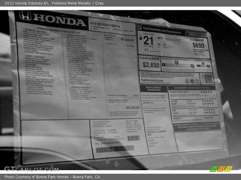 Polished Metal Metallic / Gray 2012 Honda Odyssey EX