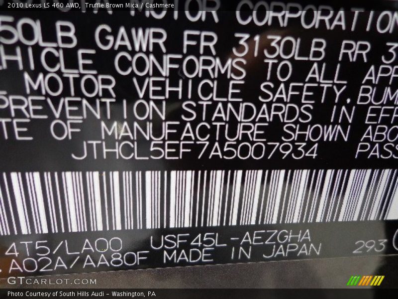2010 LS 460 AWD Truffle Brown Mica Color Code 4T5