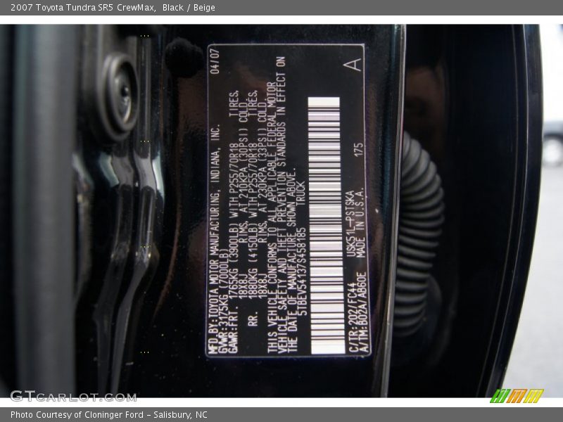 Black / Beige 2007 Toyota Tundra SR5 CrewMax