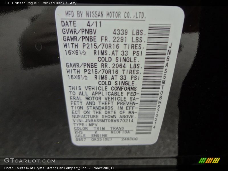 Wicked Black / Gray 2011 Nissan Rogue S