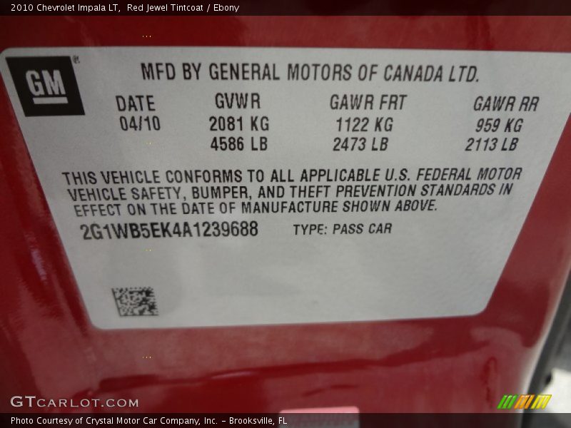 Red Jewel Tintcoat / Ebony 2010 Chevrolet Impala LT