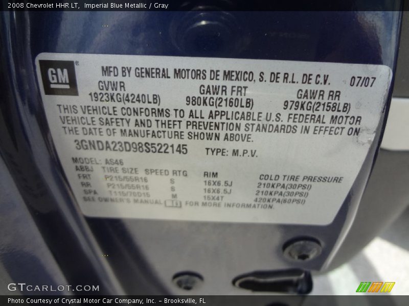 Imperial Blue Metallic / Gray 2008 Chevrolet HHR LT