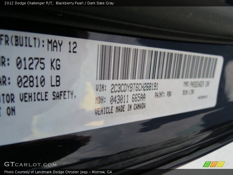 Blackberry Pearl / Dark Slate Gray 2012 Dodge Challenger R/T