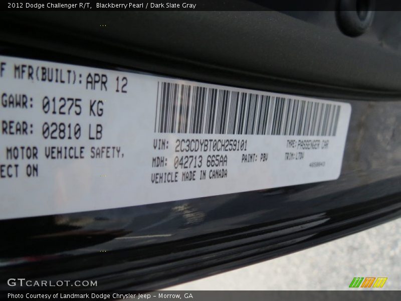 Blackberry Pearl / Dark Slate Gray 2012 Dodge Challenger R/T