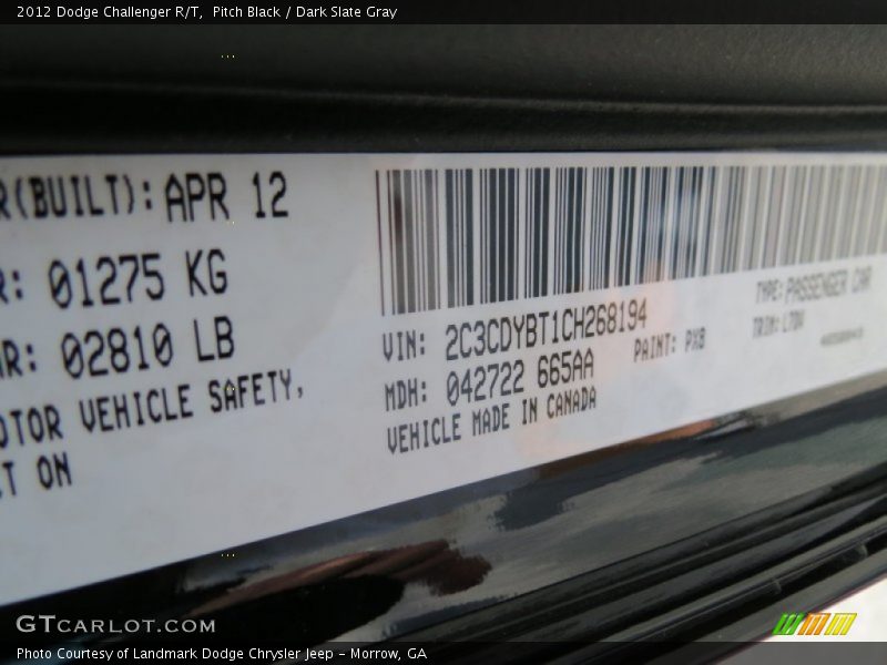 Pitch Black / Dark Slate Gray 2012 Dodge Challenger R/T