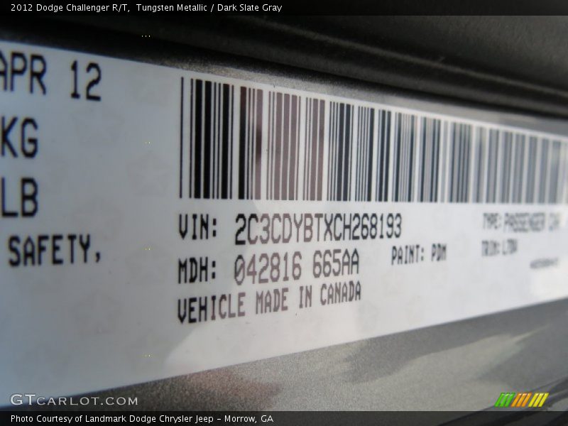 Tungsten Metallic / Dark Slate Gray 2012 Dodge Challenger R/T