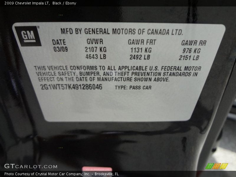 Black / Ebony 2009 Chevrolet Impala LT