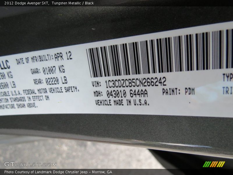 Tungsten Metallic / Black 2012 Dodge Avenger SXT