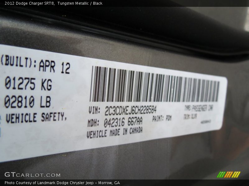 Tungsten Metallic / Black 2012 Dodge Charger SRT8