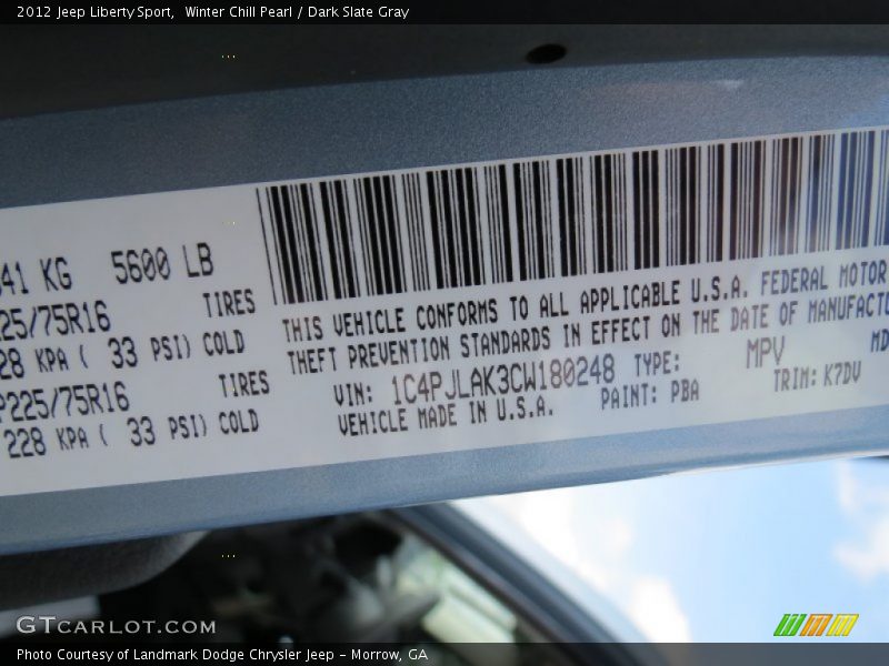 2012 Liberty Sport Winter Chill Pearl Color Code PBA