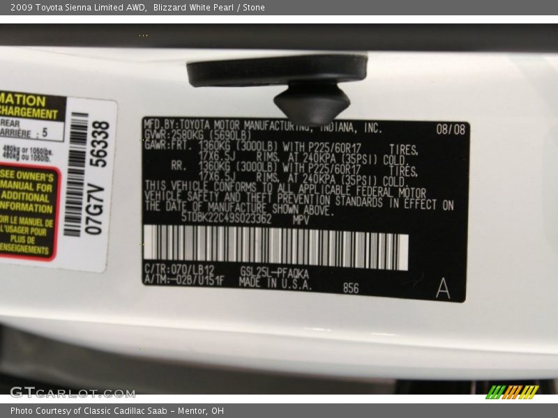 Blizzard White Pearl / Stone 2009 Toyota Sienna Limited AWD