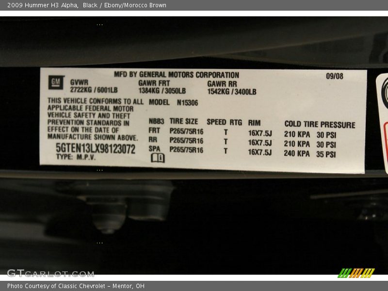 Info Tag of 2009 H3 Alpha