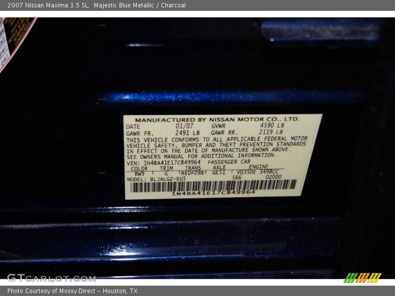Majestic Blue Metallic / Charcoal 2007 Nissan Maxima 3.5 SL