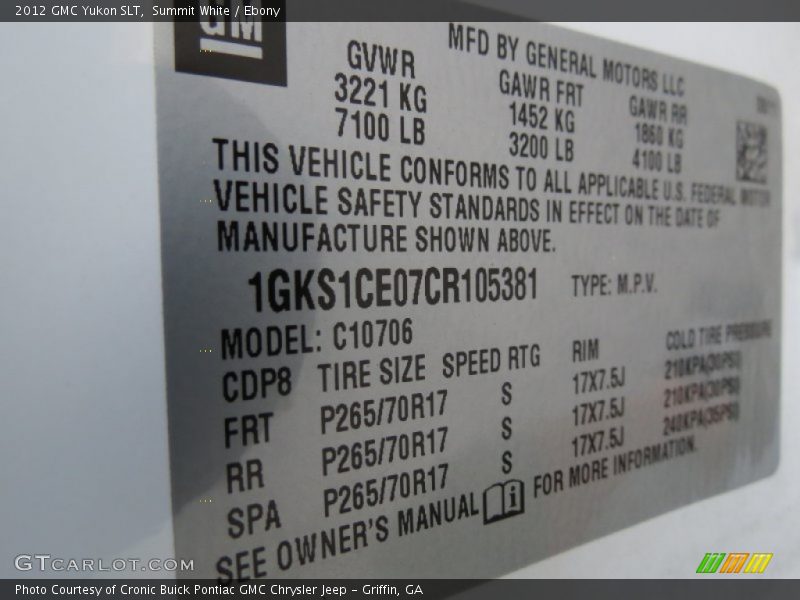 Summit White / Ebony 2012 GMC Yukon SLT
