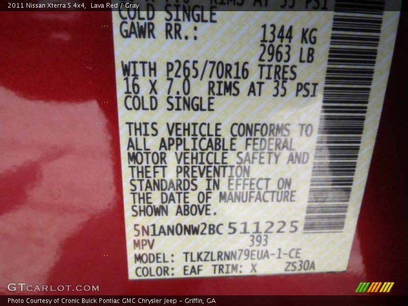 2011 Xterra S 4x4 Lava Red Color Code EAF