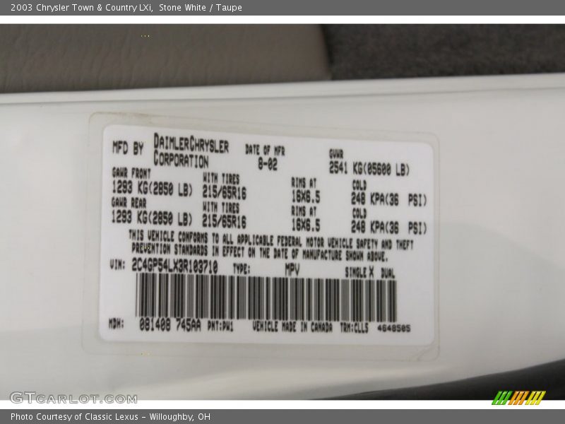 Stone White / Taupe 2003 Chrysler Town & Country LXi