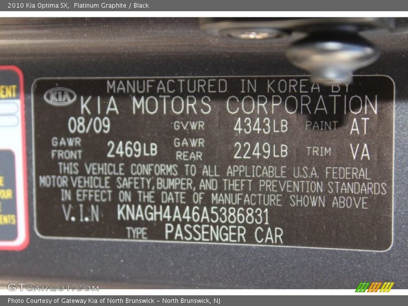 Platinum Graphite / Black 2010 Kia Optima SX