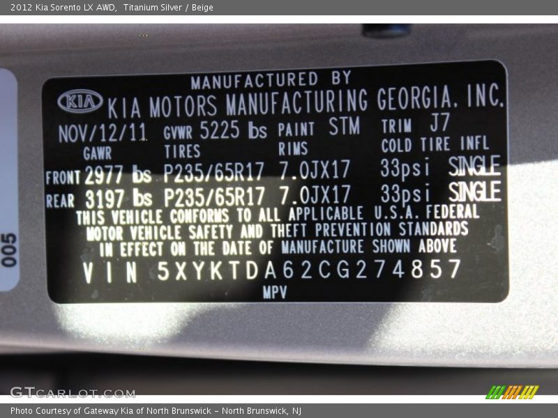 Titanium Silver / Beige 2012 Kia Sorento LX AWD