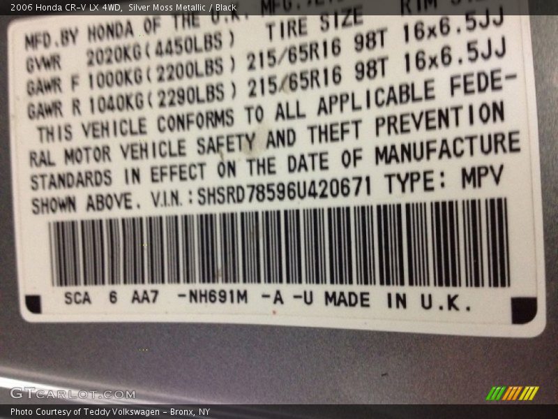 Silver Moss Metallic / Black 2006 Honda CR-V LX 4WD